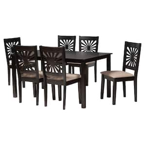 Olympia 7-Piece Beige and Espresso Brown Wood Dining Set