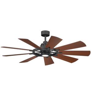Gentry 60 in. Integrated LED Indoor Distressed Black Downrod Mount Ceiling Fan with Wall Control