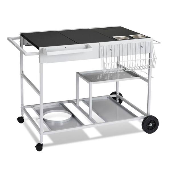 4-Wheel Silver BBQ Cart Stainless Steel Top with Seasoning Tray