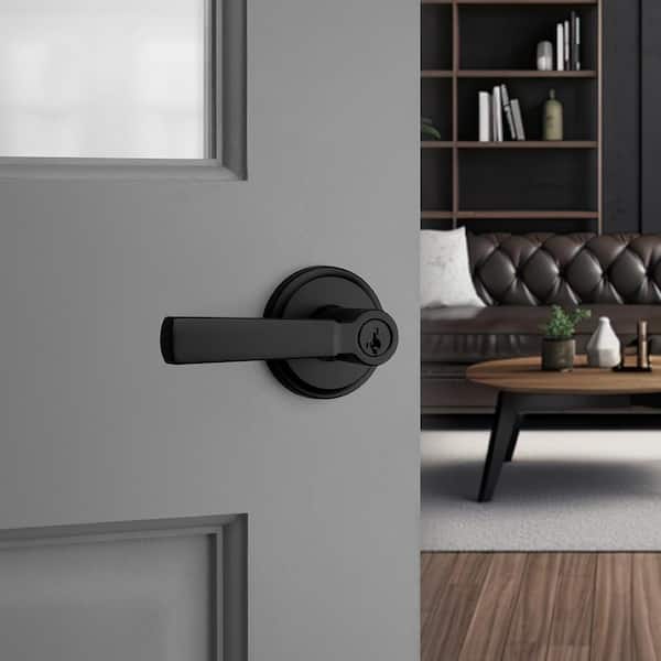 Perth Matte Black Single Cylinder Keyed Entry Door Handle Handle Featuring SmartKey Security
