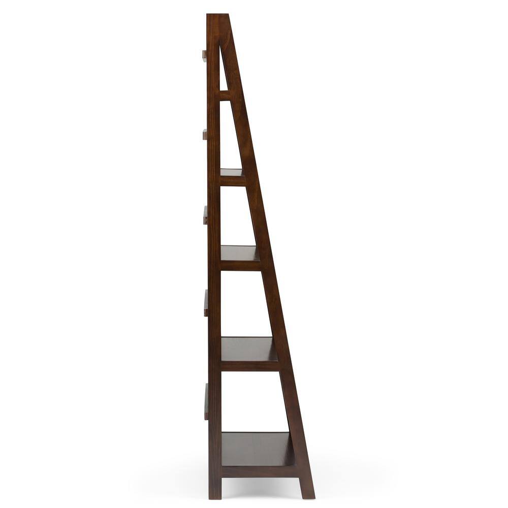 Brunette Brown Solid Wood 5-Shelf Ladder Bookcase