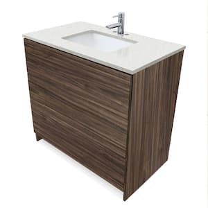 Element 36 in. W x 22 in. D x 35 in. H Bath Vanity in Dark Walnut with Galaxy White Quartz Top