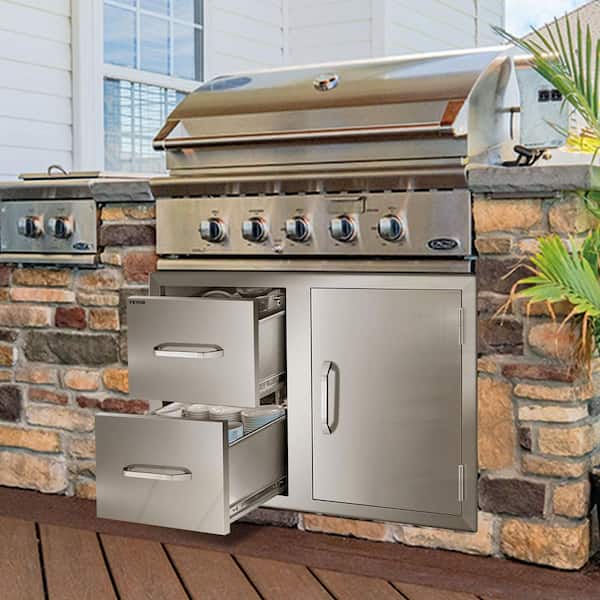 Outdoor Kitchen Door Drawer Combo 32.5 in. W x 21.6 in. H x 20.5 in. D BBQ Island Drawers with Handles Access Door