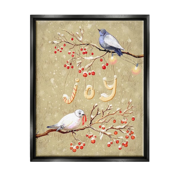 Stupell Industries Joy Bird on Winter Branches by Verbrugge Watercolor 1-Piece Floater Frame Graphic Print Animal Art Print 21 in. x 17 in.