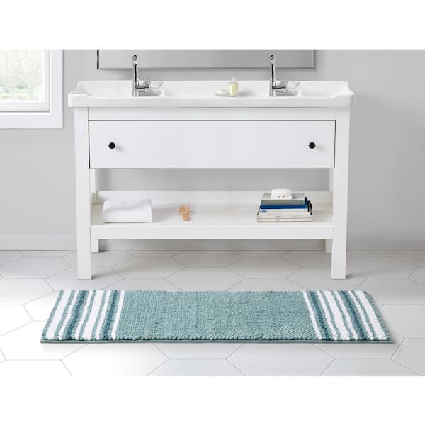 Aiden 24 in. x 60 in. Aqua Blue Striped Polyester Rectangle Bath Runner