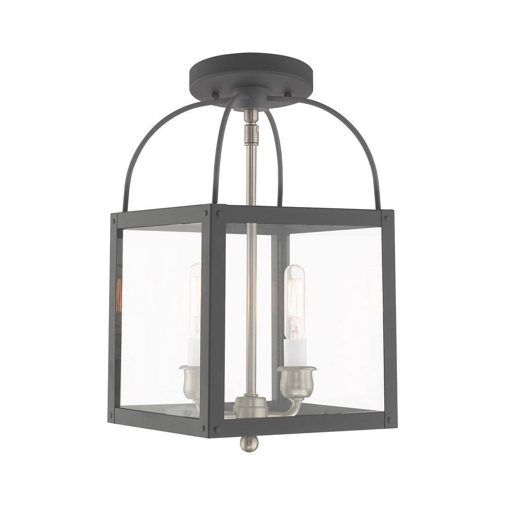 Scandinavian Gray Brass and Glass 2-Light Mini Pendant