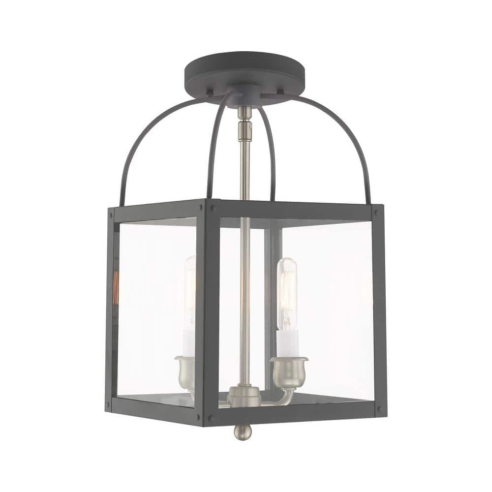 Scandinavian Gray Brass and Glass 2-Light Mini Pendant