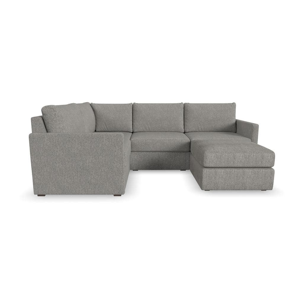 FLEXSTEEL Flex 102 in. W Straight Arm 4 PC Polyester Performance Fabric Modular Sectional Sofa with Bumper Ottoman in Dark Gray, Pebble Dark Gray -  90224NSEC931302