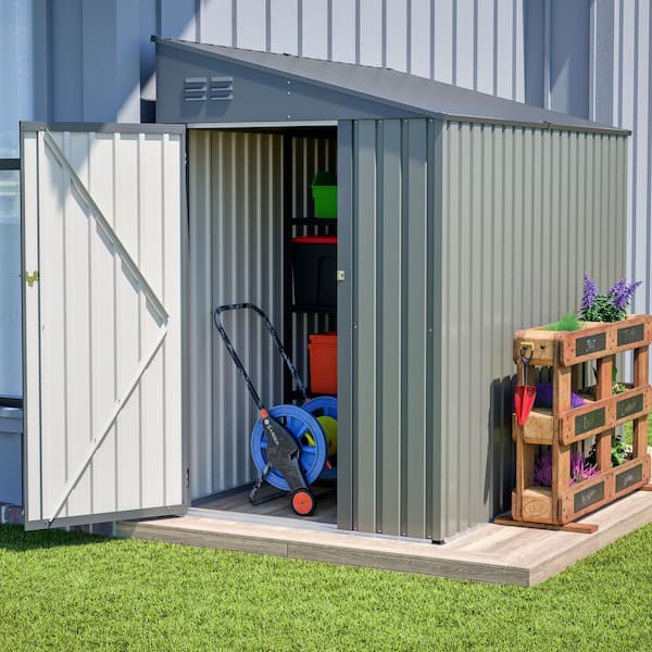 Cesicia 7 ft. W x 4 ft. D Heavy-Duty Metal Lean-To Shed for Garden