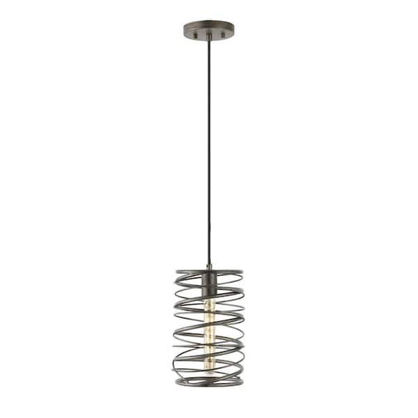 Helisa 7.25 in. 40-Watt 1-Light Silver Modern Contemporary Iron Spiral LED Pendant Light, Antique Silver