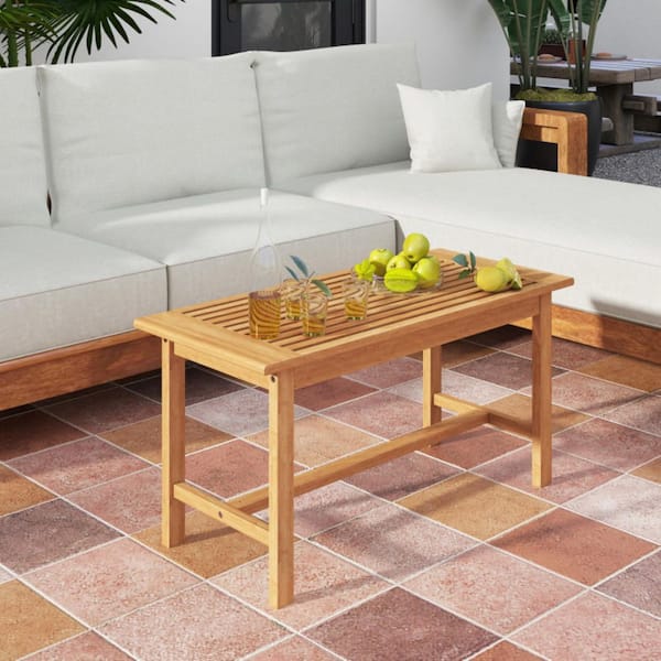 36 in. W Rectangular Teak Wood Patio Side Table Outdoor Coffee Table for Balcony, Deck or Porch