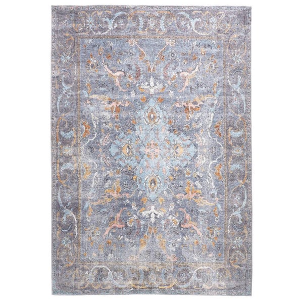 HomeRoots 9 x 12 Blue and Gray Floral Area Rug