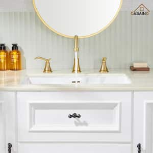 8 in. Widespread Double Handle Bathroom Sink Faucet with 360° Swivel Spout, Stainless Steel Drain Kit in Brushed Gold
