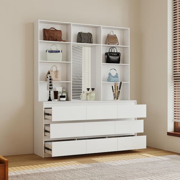 FUFU&GAGA White 78.5 in. H Entryway Accent Storage Cabinet with 10