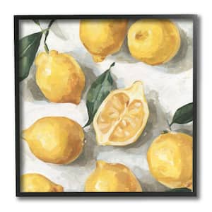 "Soft Yellow Citrus Lemon Pile Over White" by Emma Caroline Framed Drink Wall Art Print 12 in. x 12 in.
