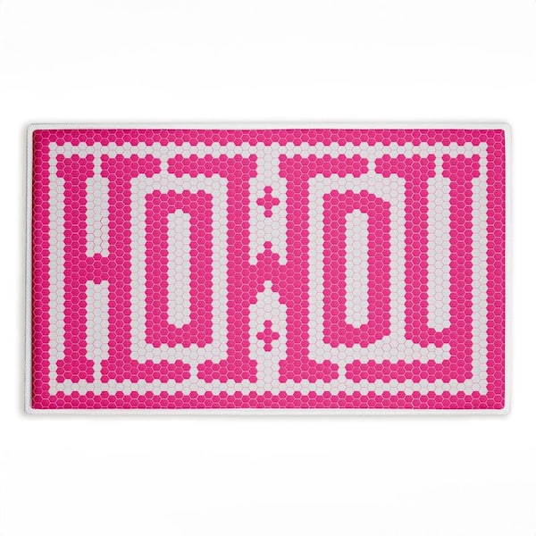 Western Greeting Howdy Pink 18 in. x 30 in. Pink Geometric Polyester Blend Rectangle Bath Mat