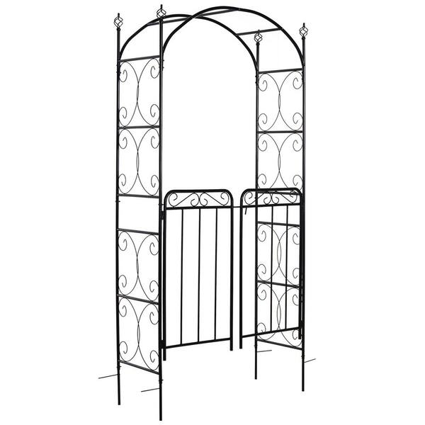 VAMOP 84 in. Black Metal Arch Arbor Trellis with Gate for Garden ...