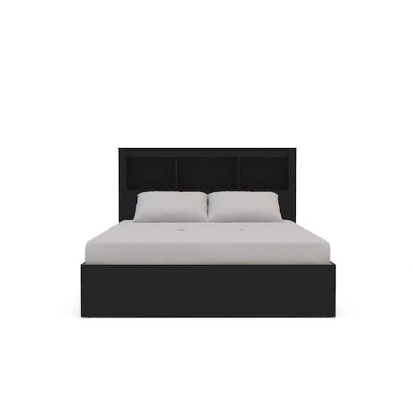 Madison Black Wood Frame Full Size Platform Bed with Headboard