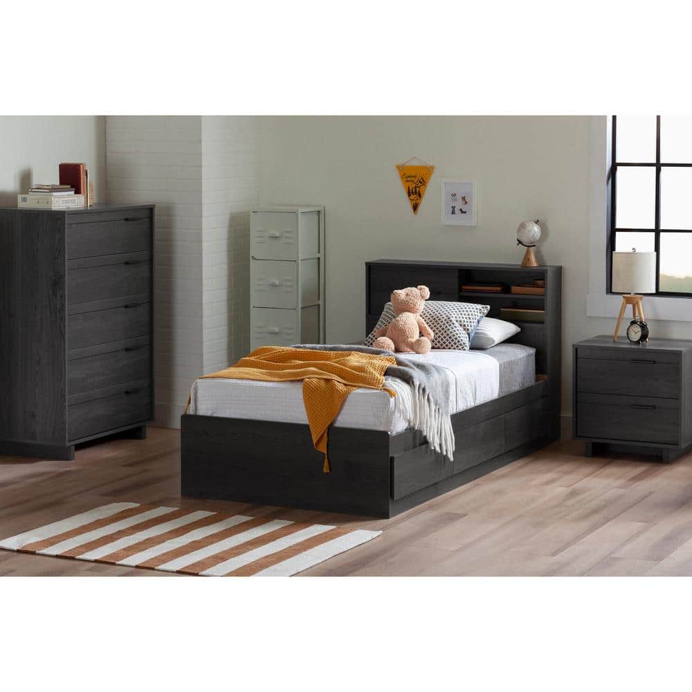 Modern Gray Oak 2-Drawer Nightstand with Sleek Metal Handles