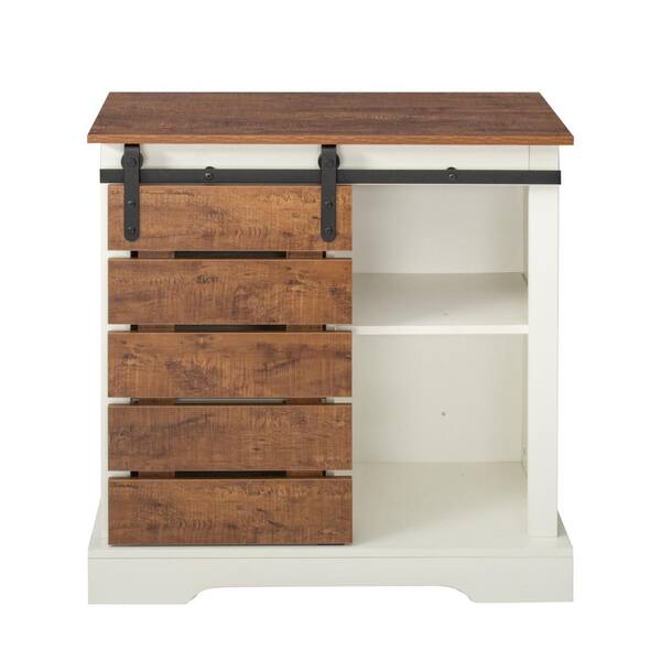 Unbranded Farmhouse Brown Sideboard with Sliding Barn Door and Interior Shelves