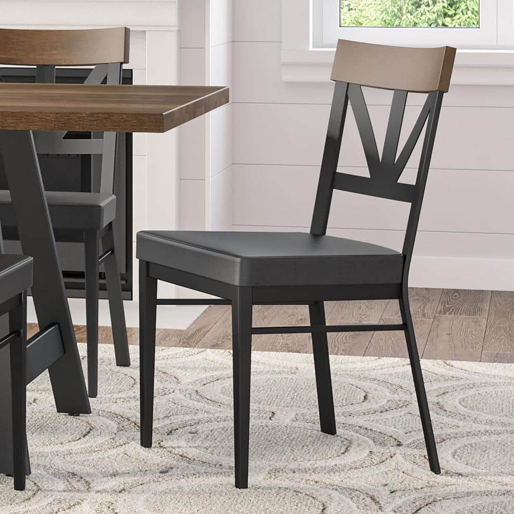 Amisco Clark Charcoal Black and Brown Faux Leather / Light Brown Wood ...