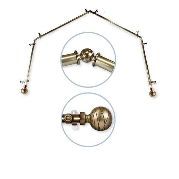 Rod Desyne Arman 4-Sided 13/16 in. Dia Bay Window Single Curtain Rod in Antique Brass