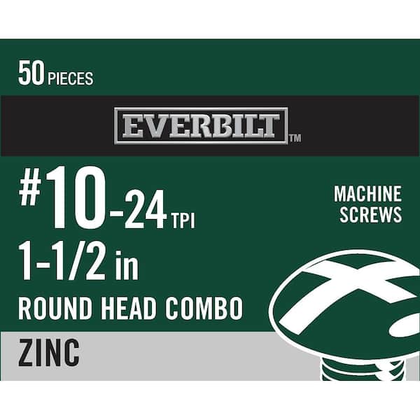 Everbilt #10-24 x 1-1/2 in. Combo Round Head Zinc Plated Machine Screw (50-Pack)