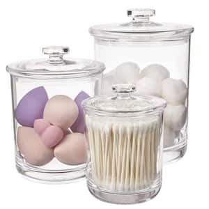 Premium Quality Containers Holders 15 Oz. 30 Oz. and 60 Oz. Clear Plastic Jars with Lids Bathroom Storage Jars Set of 3