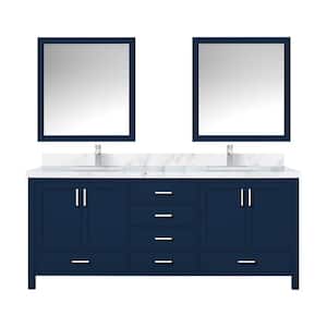 Jacques 80 in. W x 22 in. D Navy Blue Double Freestanding Bath Vanity with Carrara Marble Top, Faucet, and Mirror
