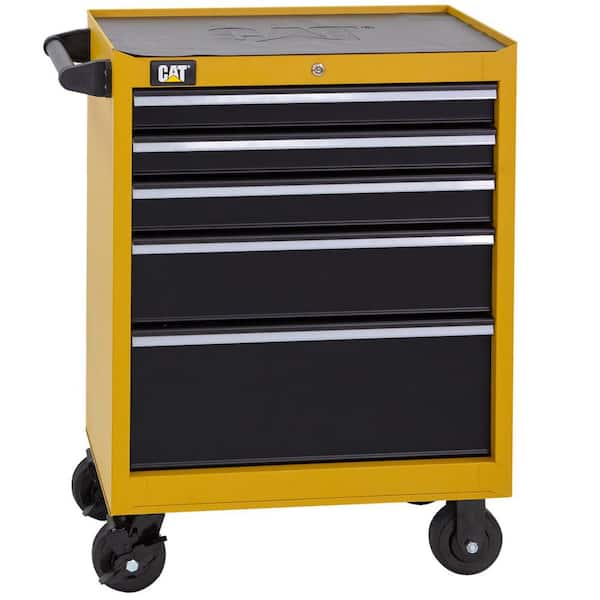 37 in. H x 26 in. W x 18 in. D 5-Drawer Yellow Heavy Duty 16-Gauge Steel Rolling Tool Cabinet