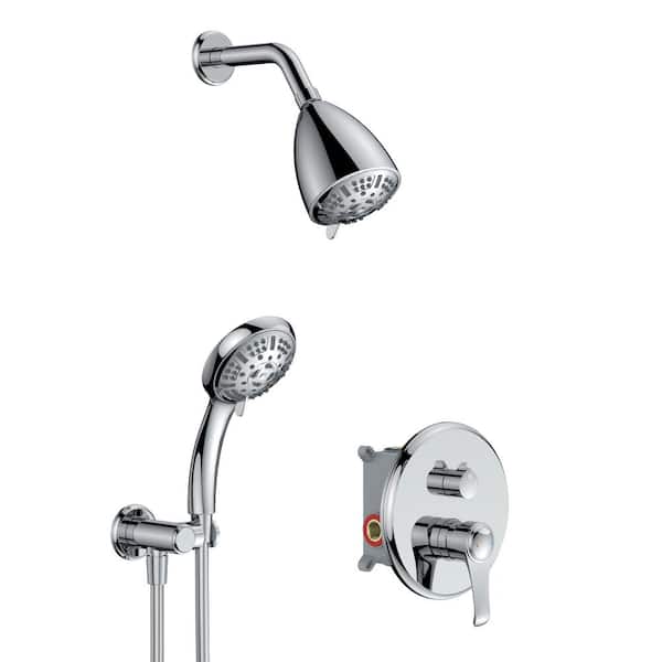 Fapully Single Handle 9-Spray Shower Faucet 1.8 GPM with Easy to Install 4 in. Shower Head Wall Mount with Hand Shower in Chrome