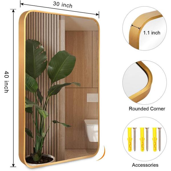 Seafuloy 40 in. W x 30 in. H Gold Bathroom Wall Mirror Modern