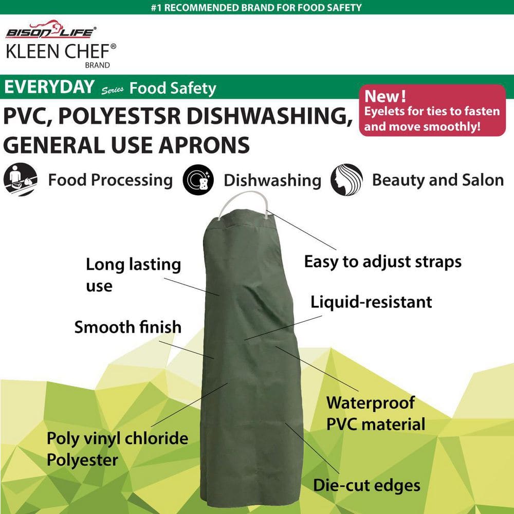 Green Adjustable Waterproof Vinyl Bib Apron, Small