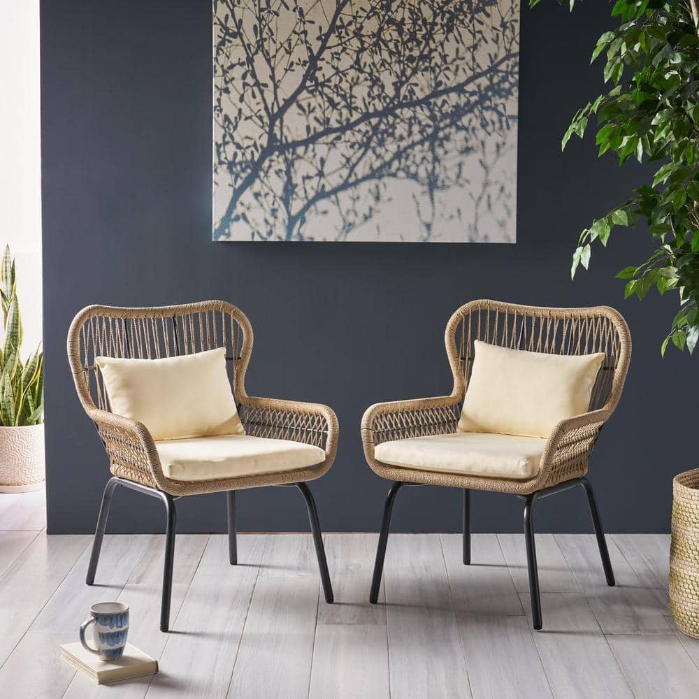 2-piece braided rope outdoor club lounge chair for patio lawn backyard with