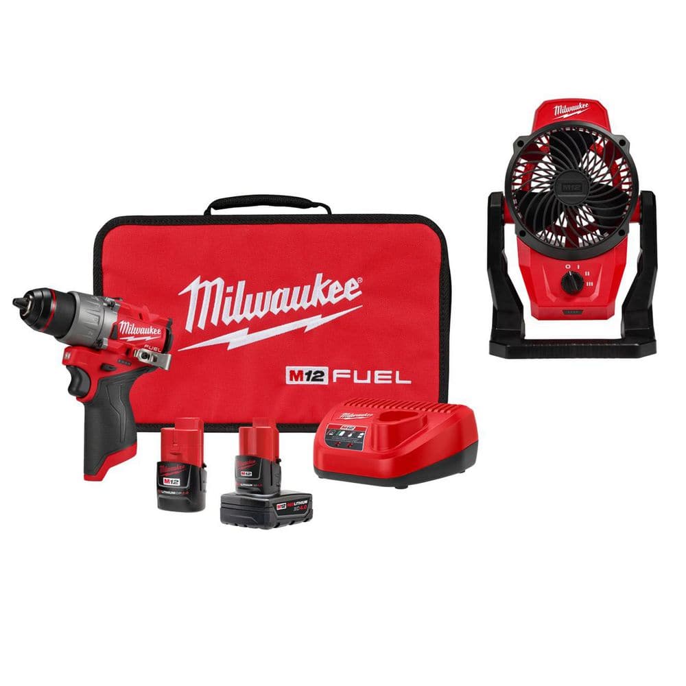 M12 FUEL 12V Lithium-Ion Brushless Cordless 1/2 in. Hammer Drill Kit with 4.0 Ah and 2.0 Ah Battery, Soft Case, & Fan price history on PriceWatchPro