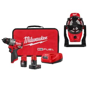 M12 FUEL 12V Lithium-Ion Brushless Cordless 1/2 in. Hammer Drill Kit with 4.0 Ah and 2.0 Ah Battery, Soft Case, & Fan