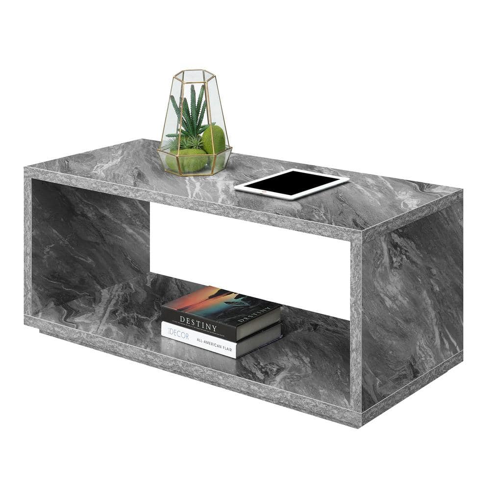 Gray Faux Marble Rectangular Coffee Table with Shelf