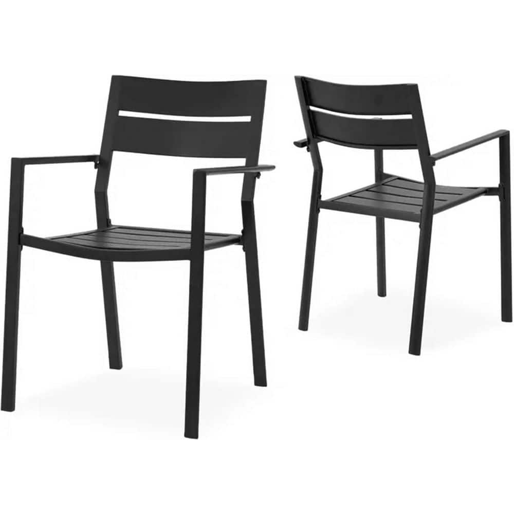 Set of 2 Black Stackable Metal Patio Dining Chairs, Outdoor Chairs for Backyard and Poolside price history on PriceWatchPro