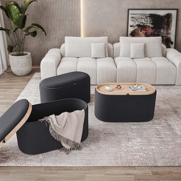 Techni Home Black Polyester Reversible Tray Top with Storage