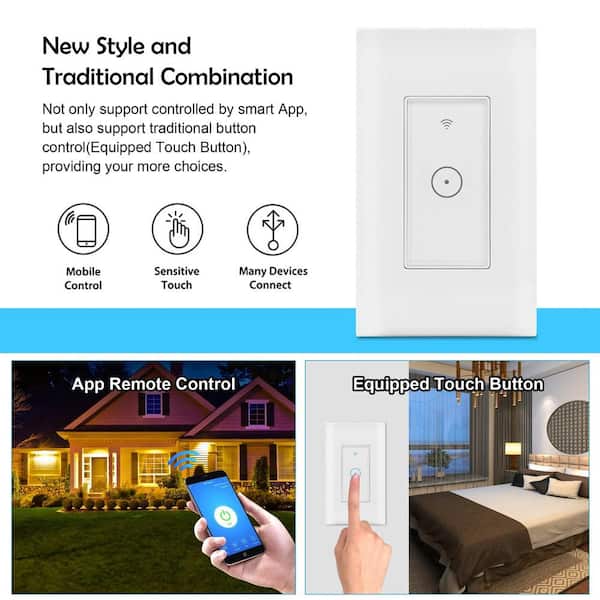 Light Blue USA Wifi Smart Wall Touch Light Switch Glass Panel Wireless  Remote Control by Mobile App Anywhere