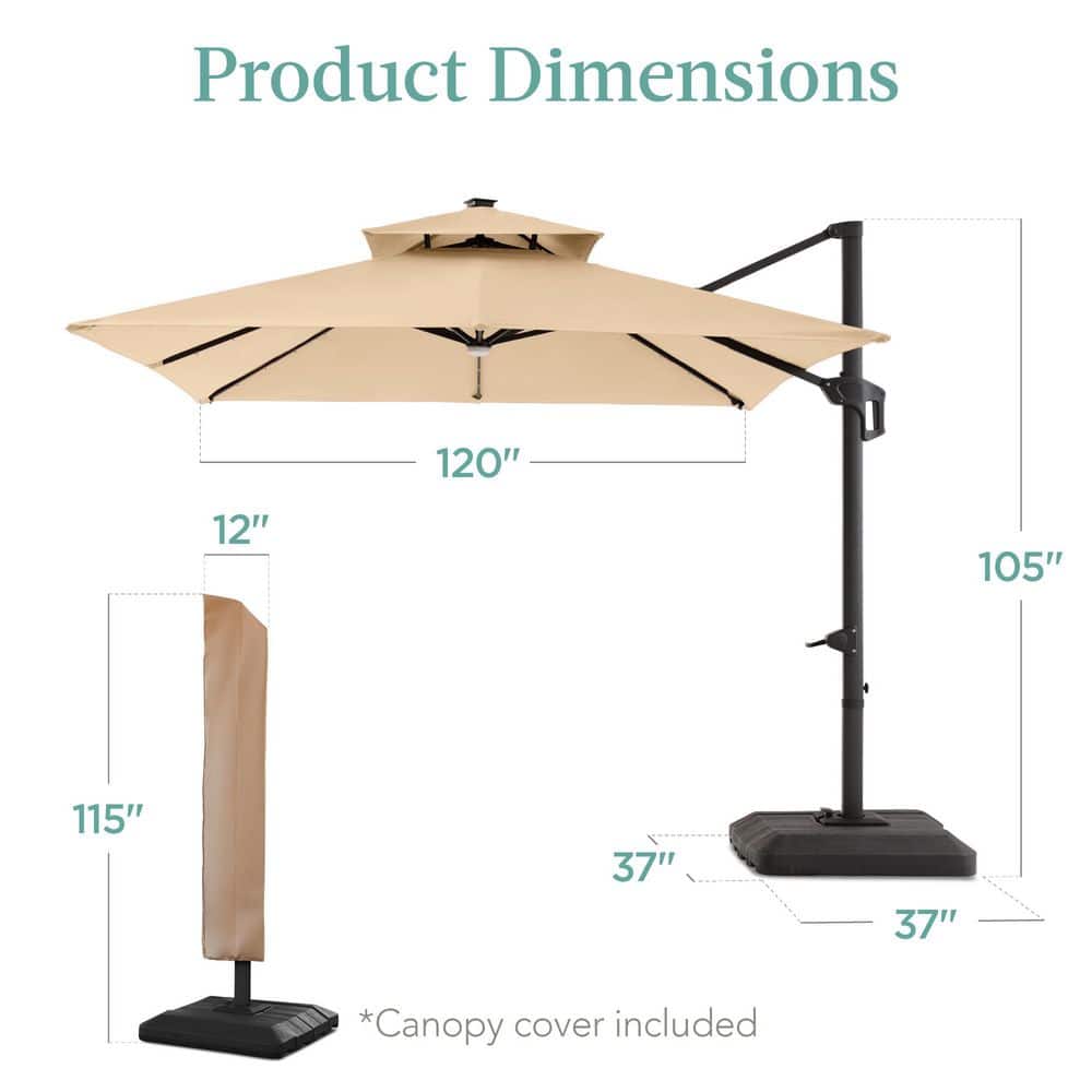 Sand 10x10ft 2-Tier Cantilever Patio Umbrella with Solar LED Lights