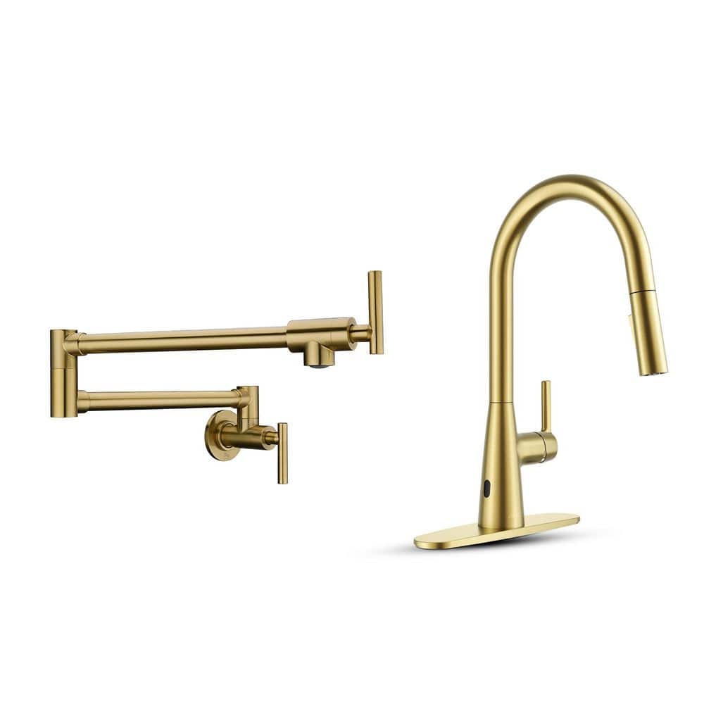 ANZZI Adela Satin Brass 16 in. H Touchless Pull Down Sprayer