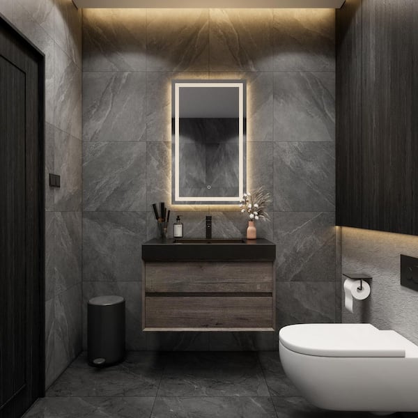 BV Better Vanity MIA 36 in. W x 20 in. D x 24 in. H Single Sink Floating Bath Vanity in Gray Oak with Black Stainless Steel Top