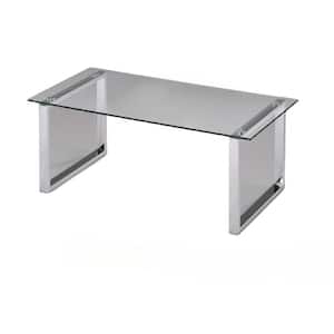 SignatureHome Finish Chrome/Glass Material Metal Coffee Table With Top Glass Dimensions: 40"W x 20" L x 16"H