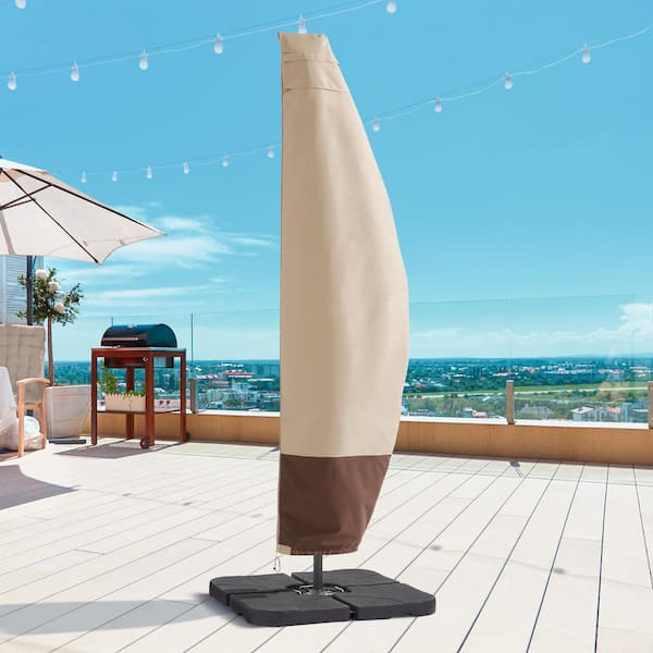 covers for offset patio umbrella SANLUCE Umbrella Covers, Patio Outdoor Parasol Offset Hanging Umbrella  Cover With Zipper (Fits 9-11 ft.), Beige and Brown CZ-COVER002-TW