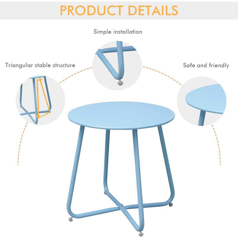 Large Blue Round Steel Outdoor End Table