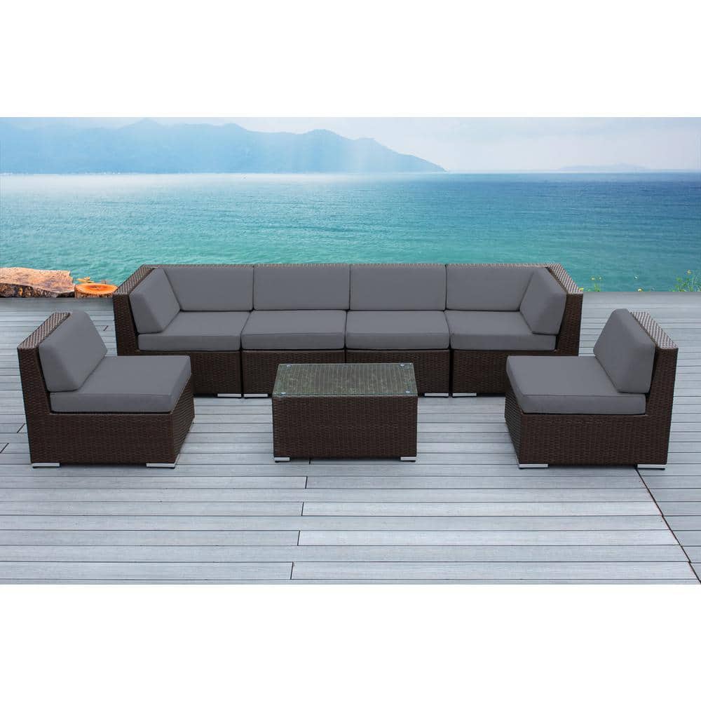 Ohana Depot Ohana Dark Brown 7Piece Wicker Patio Seating Set with