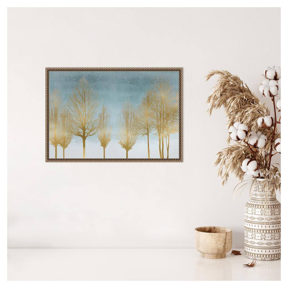 Gold Forest on Aqua Framed Canvas Wall Art, 23 x 16