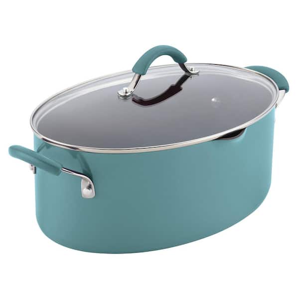 Rachael Ray Cucina 8 qt. Aluminum Nonstick Stock Pot in Agave Blue with Glass Lid