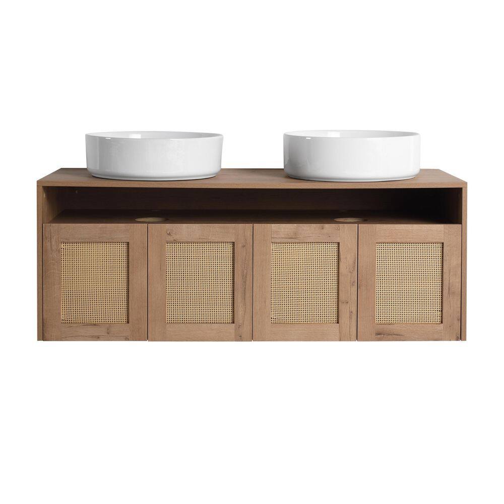 47.25 in. Floating Double Sink Imitative Oak Bath Vanity with White Ceramic Top price history on PriceWatchPro